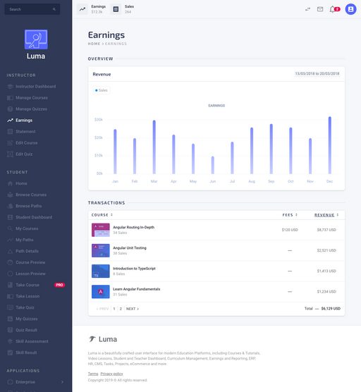Instructor Earnings - Luma Bootstrap