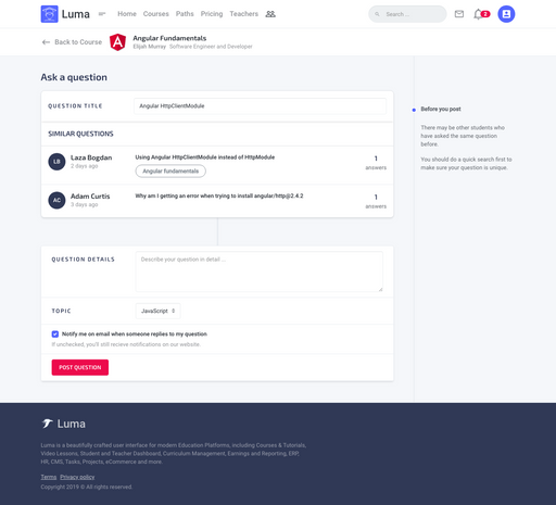 Ask Question - Luma Bootstrap
