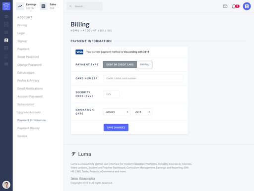 Payment Information - Luma Bootstrap