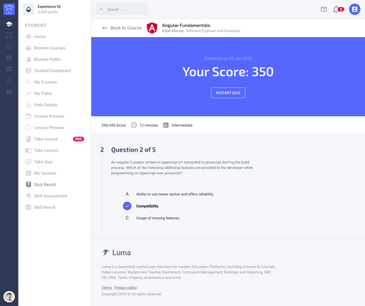 Quiz Result Details - Luma Bootstrap