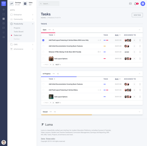 Tasks List - Luma Bootstrap
